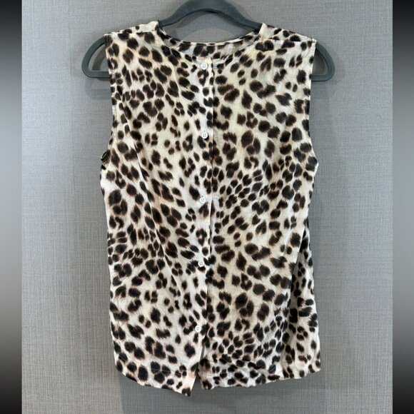 EQUIPMENT Reagan Leopard Print Button Back Silk Cotton Sleeveless Blouse Top - Picture 4 of 7